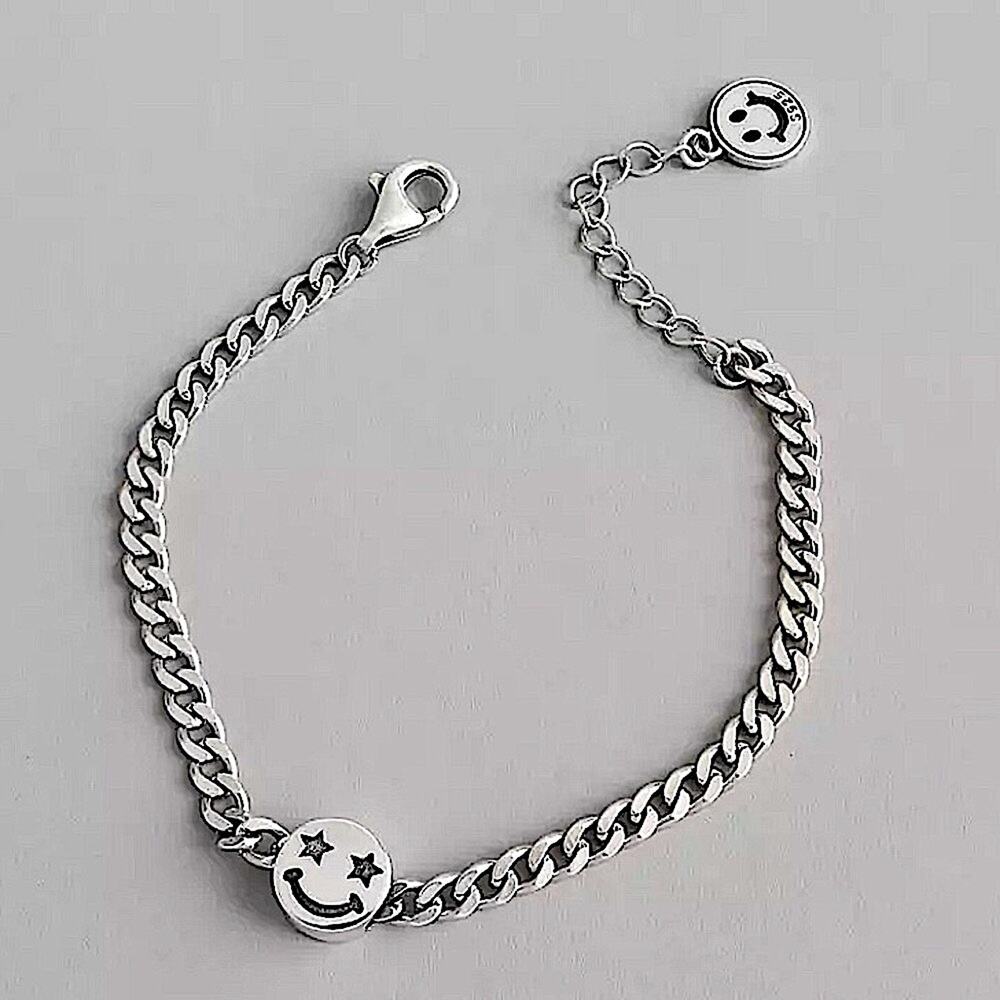 Sterling Silver Happy Face Chain Link Bracelet